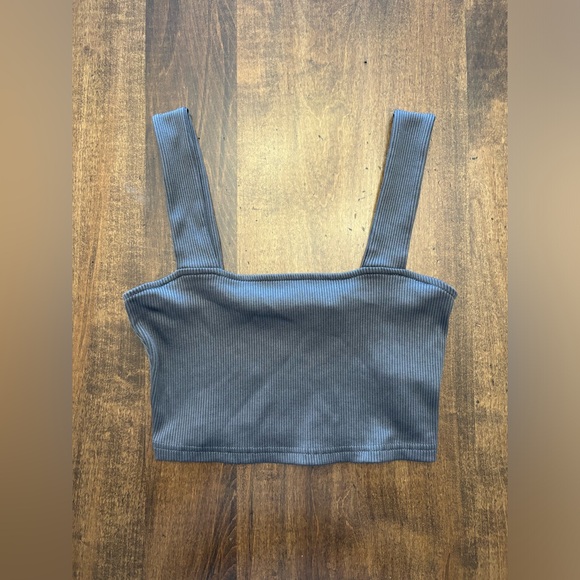 Slate Blue/Grey Ribbed Crop Top - Picture 3 of 8